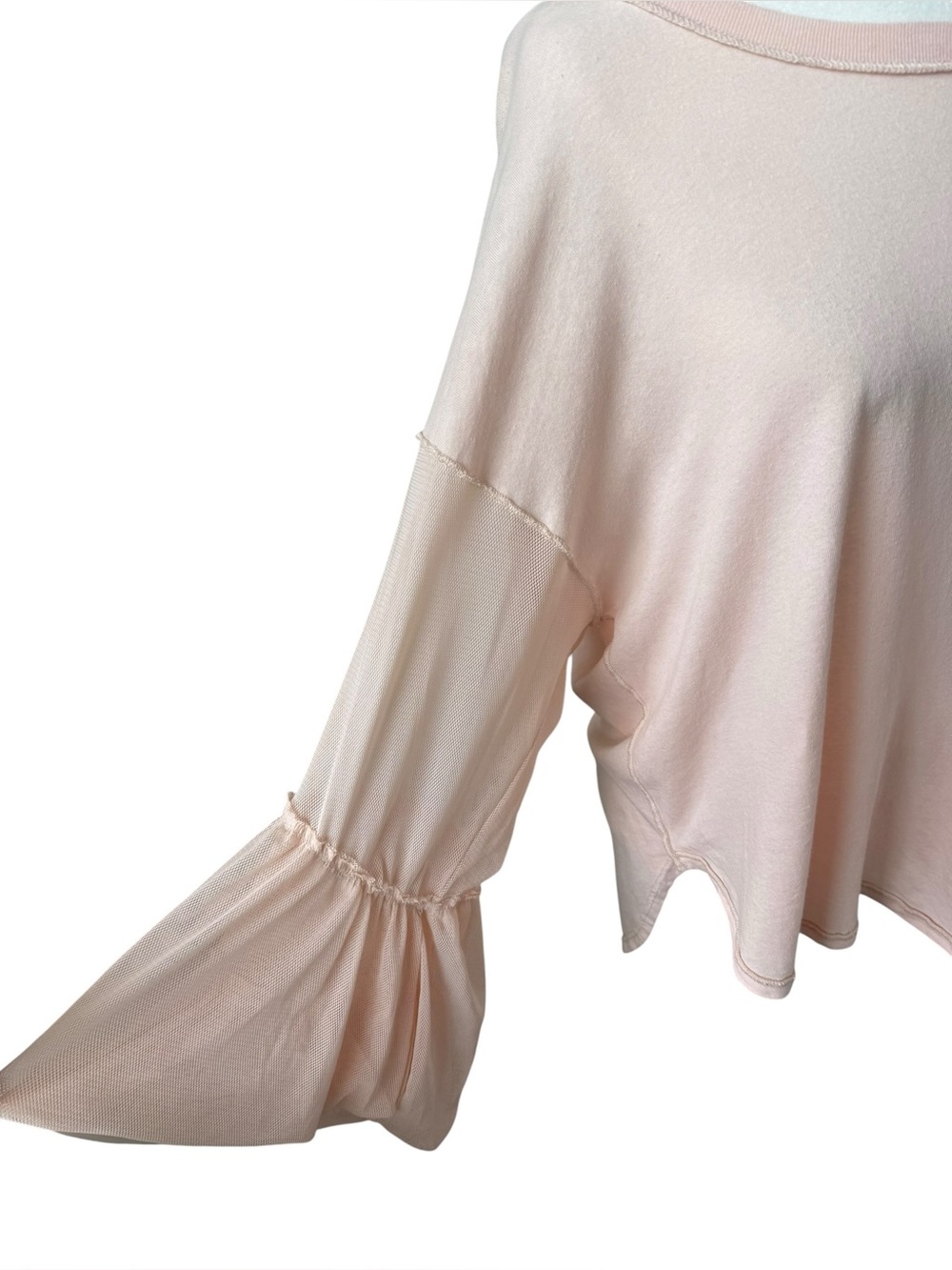 Free People Mesh Bell Sleeve Top Blush Pink Oversized Boho Tunic Sheer Sleeve S - Picture 4 of 9
